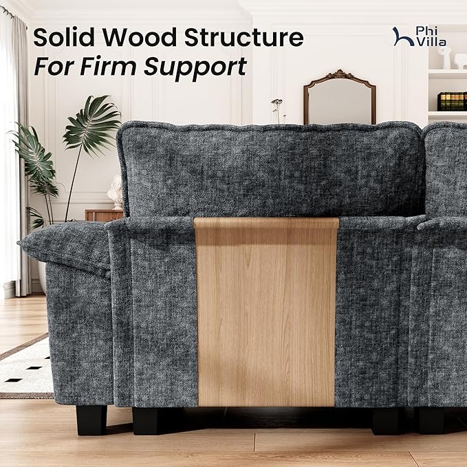 PHI VILLA Cloud Modular Couches Sets, 87.5" Sectional Loveseat Sofa with 1 Movable Ottoman, 3-Seater Comfy Couches for Living Room Apartment, Chenille Fabric, Dark Cyan
