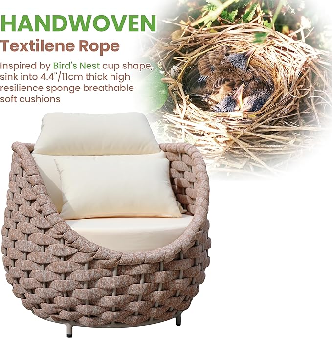Erotr Aluminum Deck Outdoor Furniture Set: 6 Pieces Rope Patio Conversation Sofa Set - Modern Woven Porch Couch Set Cushioned - No Assembly All Weather for 660lbs Yard Garden Lanai Hotel, Terracotta