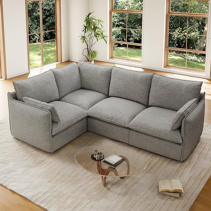 Forest aesthetics Cloud Modular Sectional,Waterproof High Backrest 4 Seater Sectional Couches,Down Filled Modular Couch with Removable Washable Cover for Living Room,Dark Gray