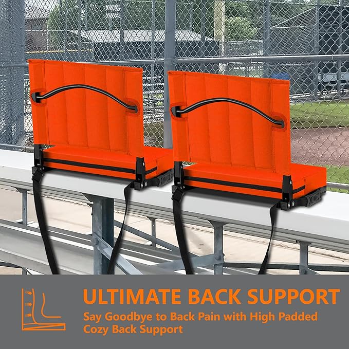 Halituny Stadium Seat for Bleachers with Back Support, Portable Bleacher Seat with Wide Comfy Padded Cushion, Metal Hook, Folding Stadium Chair with Shoulder Strap, Carry Handle, Cup Holder