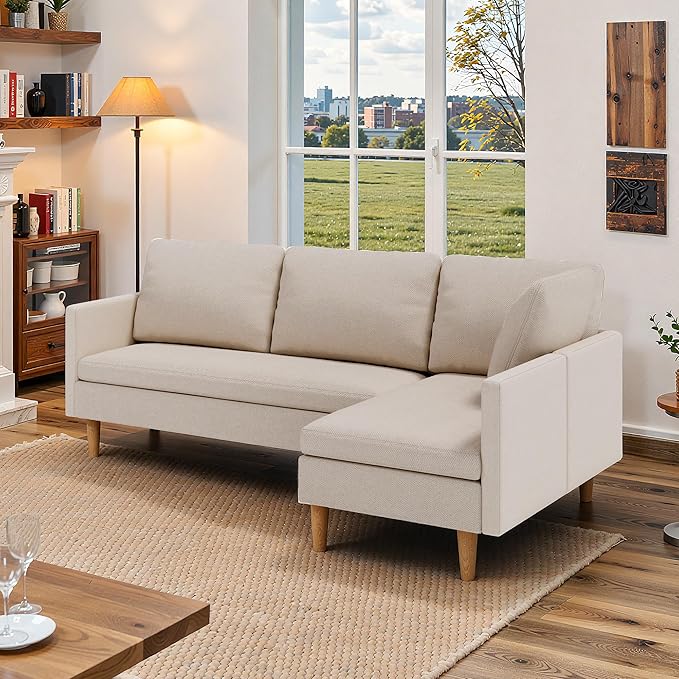 Gizoon 4-Seat Sectional Couch, Convertible Sofa Bed, 79.1'' L-Shape Sofa Bed, with Comfortable Fabric, Deeper Seat, Comfy Seat Cushion, for Living Room, Apartments, Office, Beige
