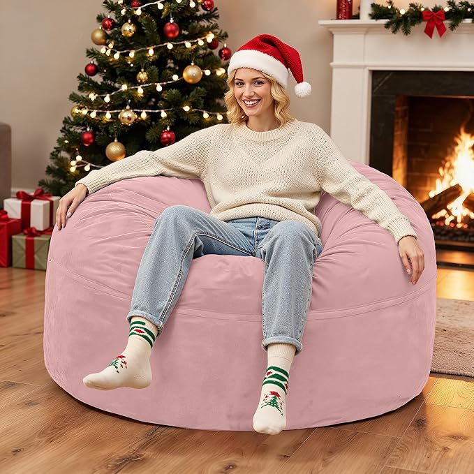 HABUTWAY Bean Bag Chair 3Ft Luxurious Velvet Ultra Soft Fur with High Rebound Memory Foam Bean Bag Chairs for Adults Plush Lazy Sofa with Fluffy Sponge 3' (Pink)