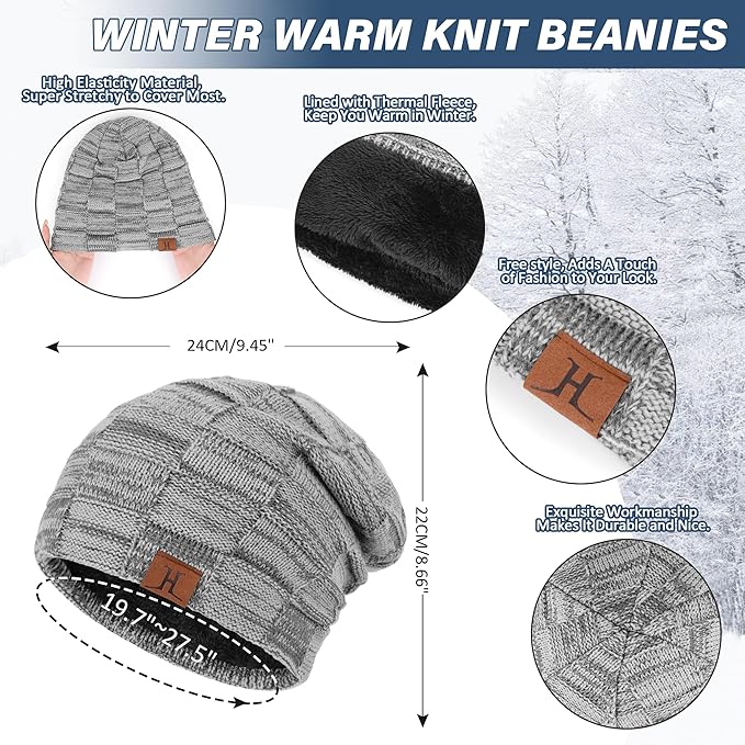 Mens Winter Beanie Hats Scarf Set Warm Knit Skull Cap Neck Warmer with Fleece Lined Winter Hat for Women
