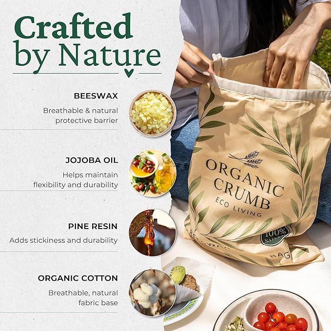 Reusable Bread Bags for Homemade Bread (5 in 1) – 2 XL Cotton Beeswax Bags, Reusable Beeswax Wrap, Bowl Cover & Dough Scraper – Eco-Friendly Storage for Sourdough Bread Bags.