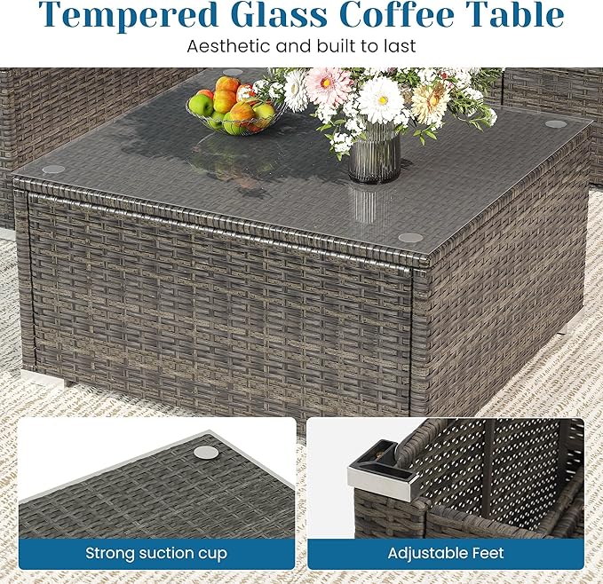 May in Color Outdoor Patio Furniture Set, Rattan Outdoor Sectional Furniture, Patio Conversation Sets for Balcony, Porch, Backyard, Deck, Garden, Dark Grey