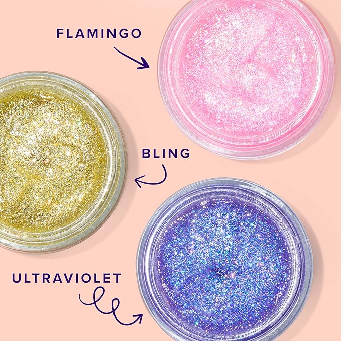 UNICORN SNOT Holographic Face Glitter & Body Glitter Gel: Glitter Makeup, Festival Rave and Anime Cosplay, Halloween Costume Makeup - Vegan & Cruelty Free, 1.7 oz 3-Pack (Flamingo/UV/Bling)