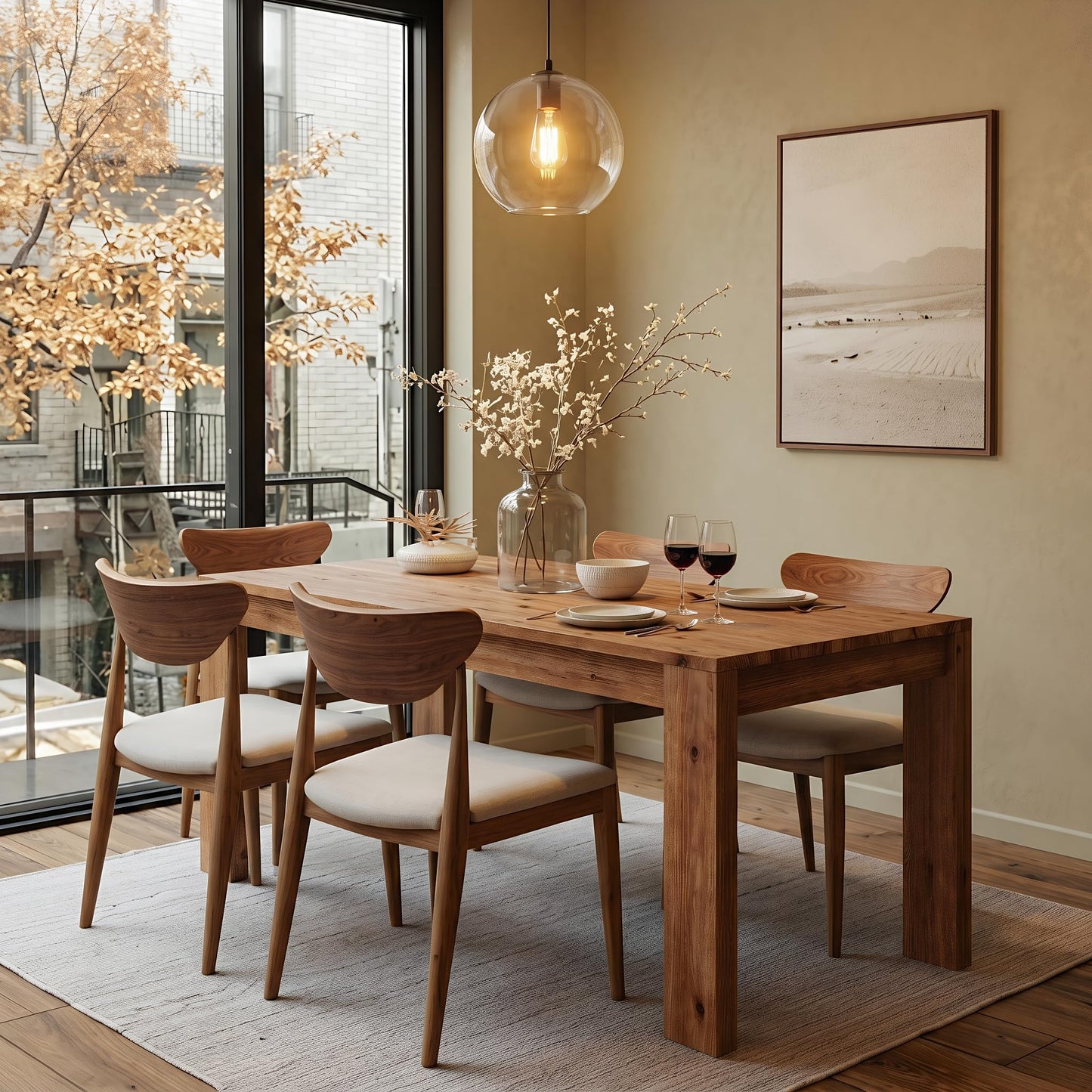 LITTLE TREE 55.12" Solid Wood Rectangular Dining Table, 30.71" Height Farmhouse Kitchen Table with Thick Legs for 4-6 People, Warm Rustic Brown(Table Only)