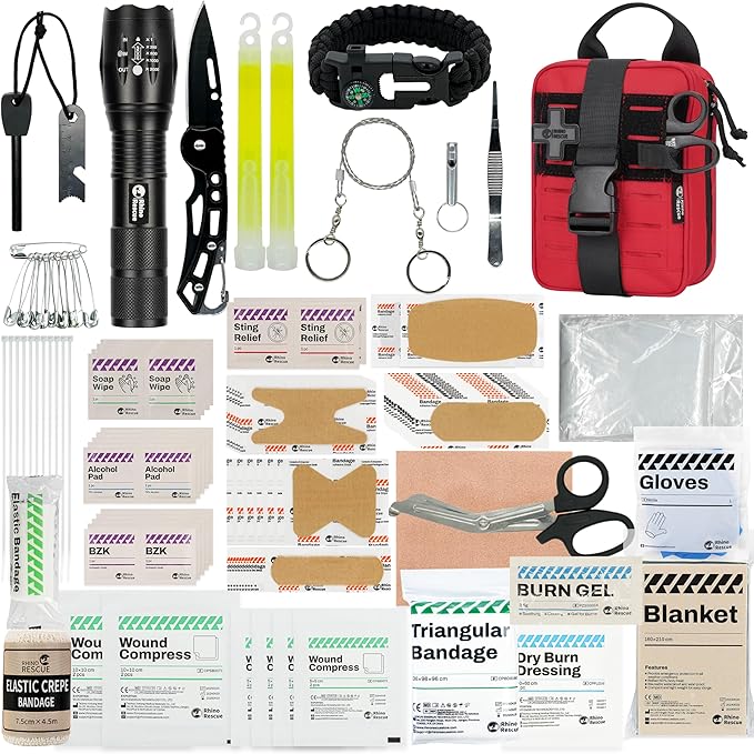 RHINO RESCUE Survival First Aid Kit, HSA/FSA Eligible, Emergency Kit Molle Pouch IFAK Medical Kit for Vehicles Car Camping...