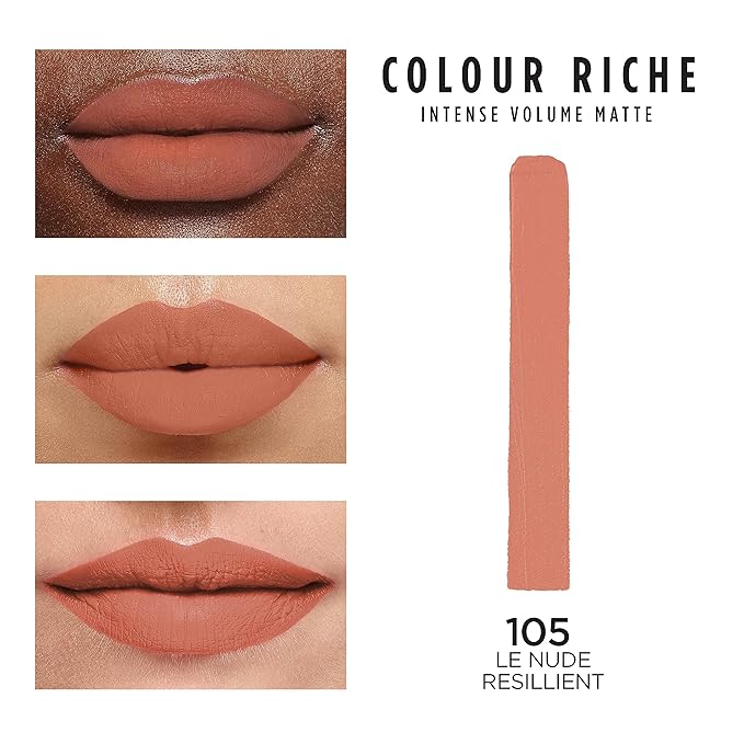 L'Oreal Paris Colour Riche Intense Volume Matte Lipstick, Lip Makeup Infused with Hyaluronic Acid for up to 16HR Wear, Le Nude Resilient, 0.06 Oz