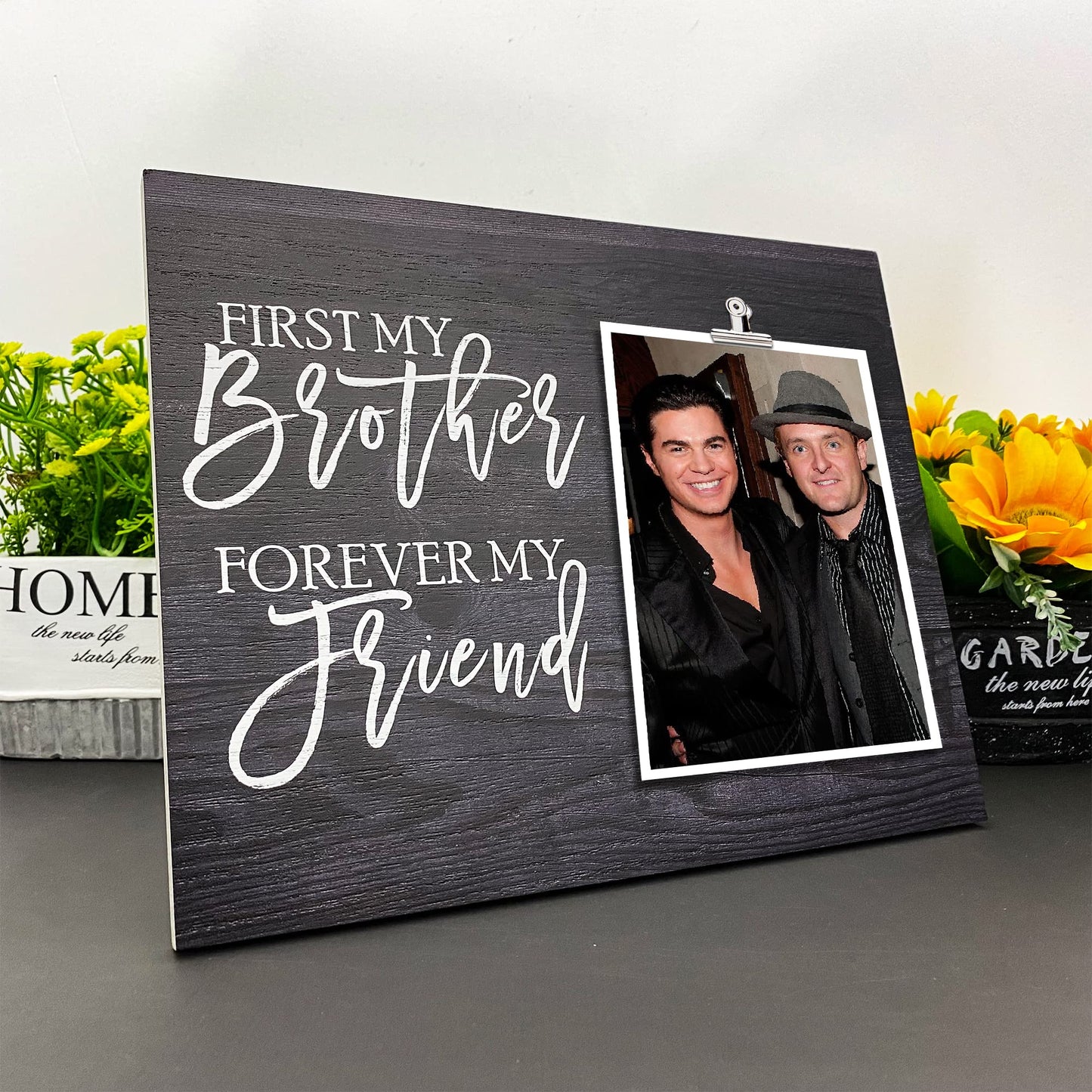 ZENNLAB Brother Picture Frame Holds 4x6 Photo, Rustic Black Wood Frame, 9.84 x 7.87 inches for Brother from Sister