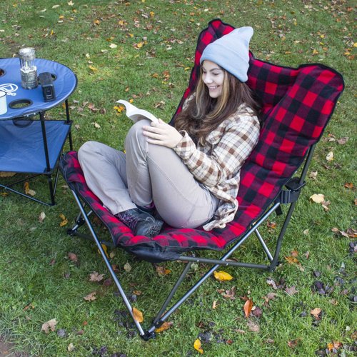 CAMP & GO Extra Large Ultra Padded Outdoor Camping Chair, Portable Folding Camp Chair with Wide Padded Seat, Cup Holder, and Carry Bag, Multicolor