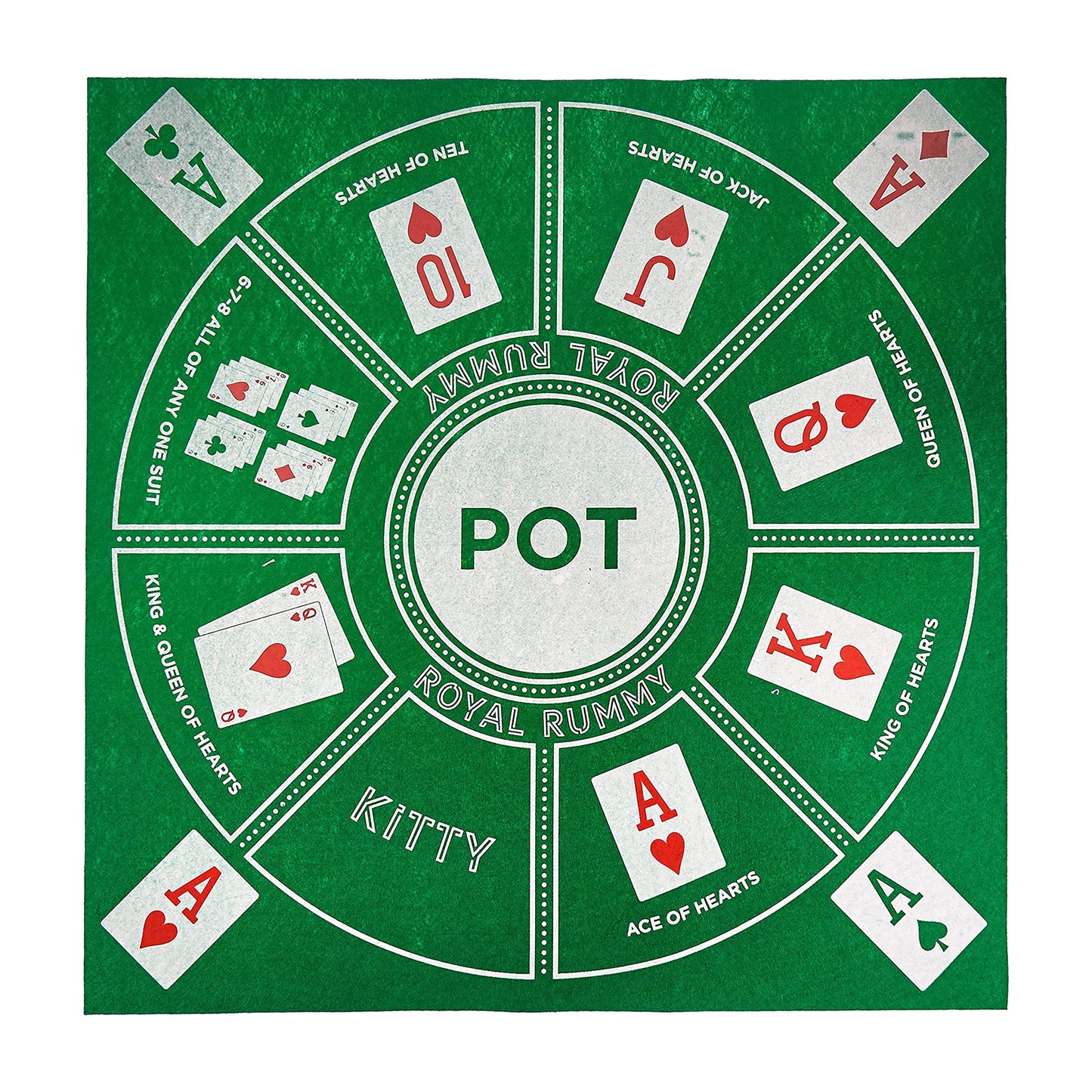 MBGBrybelly Royal Rummy Play Mat - 24" x 24" Green Felt Mat - Classic Family Casino Card Games of Bets and Bluffs - for Fans of Poker, Michigan Rummy, and Rummy Games - 30+ Min Gameplay, 2-9 Players