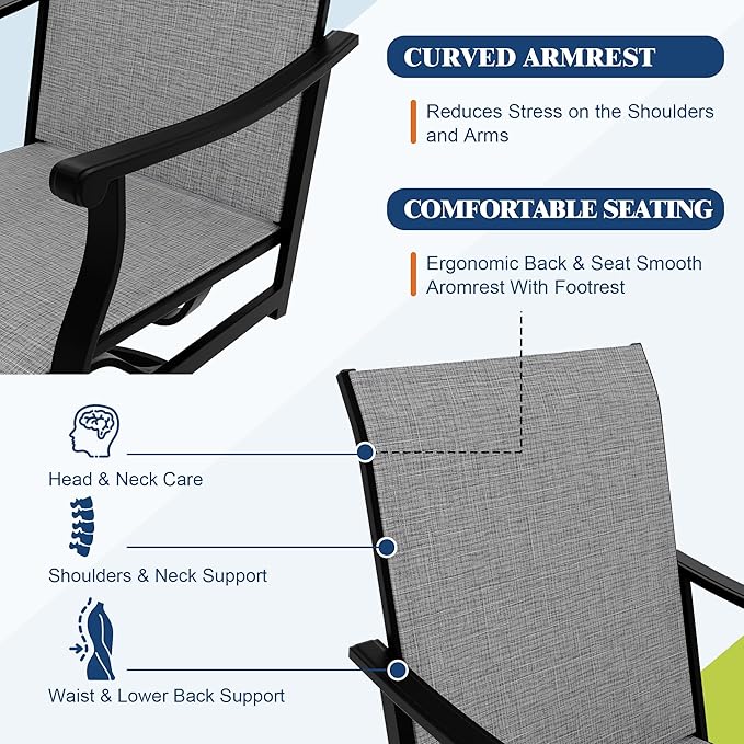 Outdoor Swivel Dining Chairs with Textilene Breathable Back, Swivel Patio Dining Chairs Set of 2, SwivelPatio SlingChairs Set for Poolside Lawn Garde