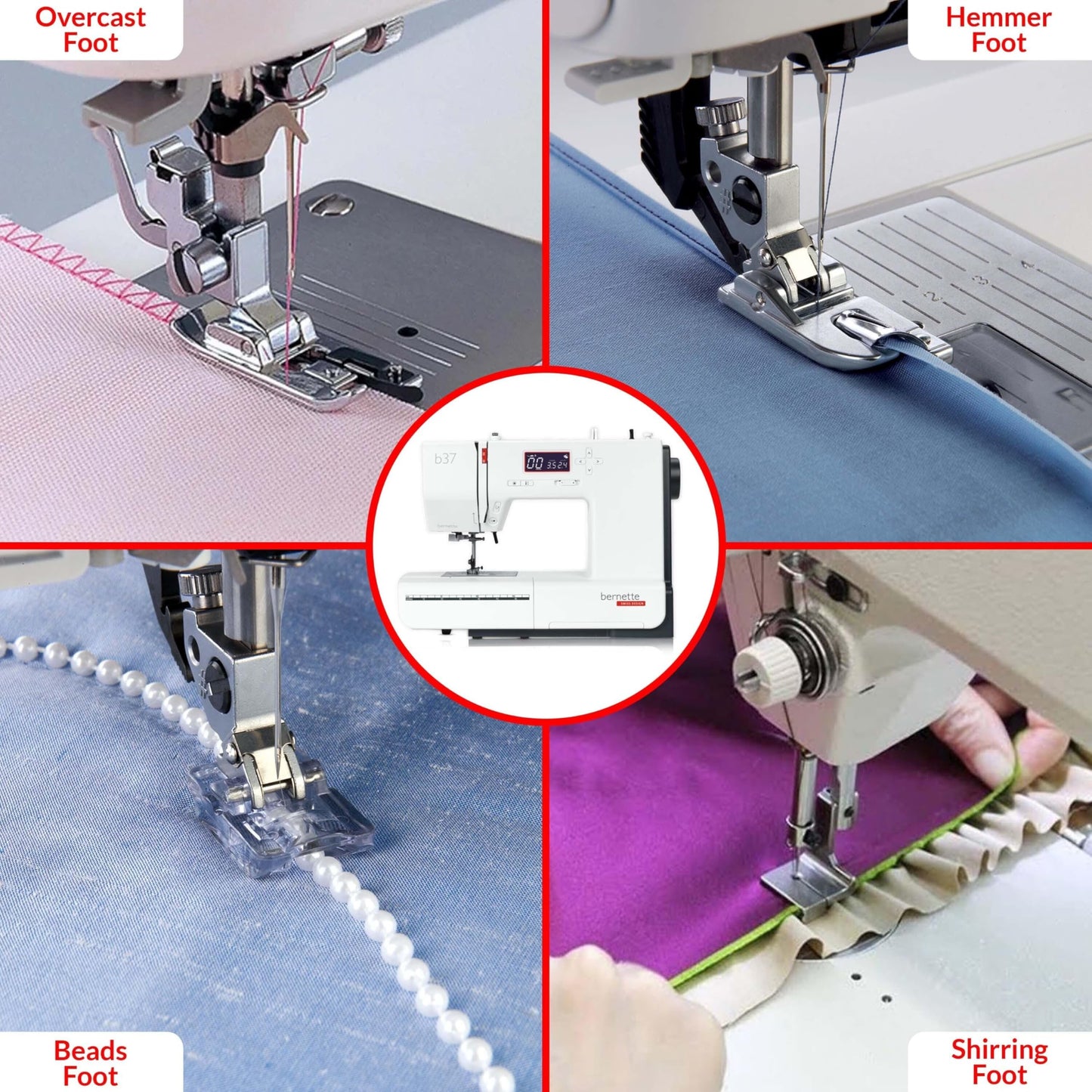 Bernette B37 Computerized Sewing Machine with 50 Stitches, LCD Display, 7mm Stitch Width Includes TopStitch Carrying Tote Bag