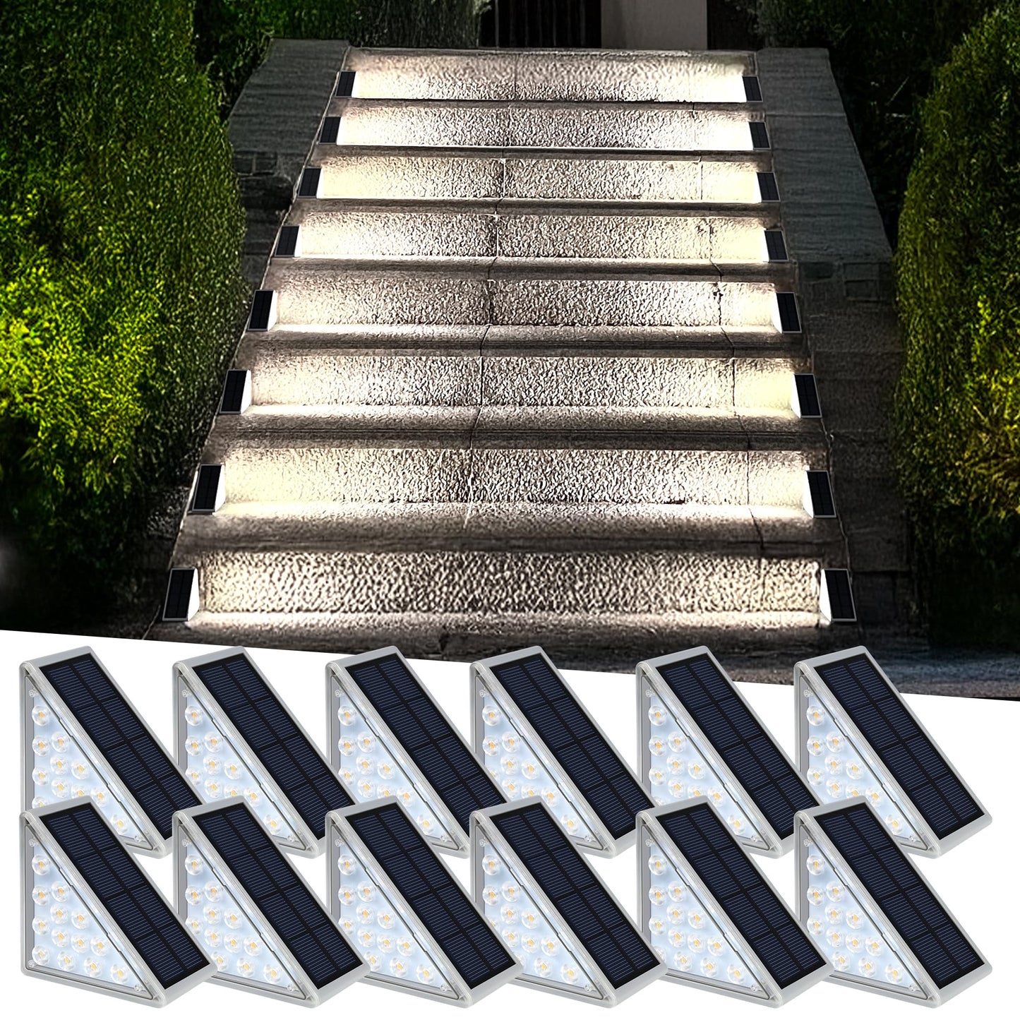 AUDLES LED Solar Step Lights Waterproof Outdoor Stair Lights, Solar Deck Light Outdoor Decor IP67 Solar Lights for Yard, Patio, Garden, Walkways, Front Door, Pathway, Driveway (12)