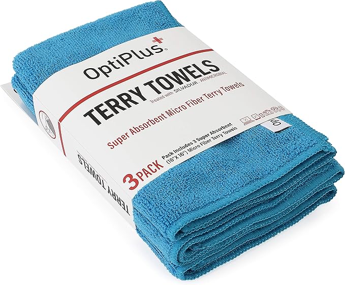 OptiPlus 16oz All Natural Lens and Screen Cleaning Pack, Lens Wipes, Microfiber Cloth and 16 x 16 Microfiber Terry Towel 3 Pack (Blue)