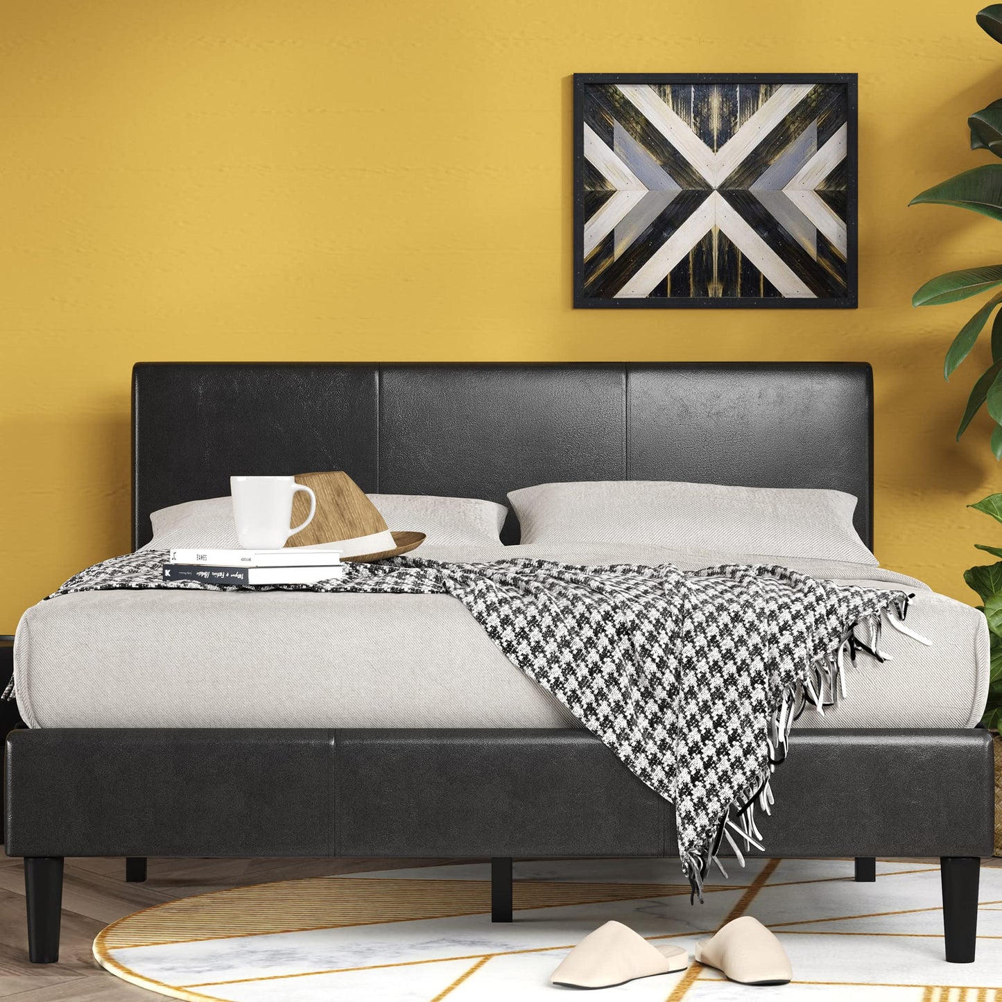 ZINUS Jade Faux Leather Upholstered Platform Bed Frame, Mattress Foundation with Wood Slat Support, No Box Spring Needed, Easy Assembly, Queen