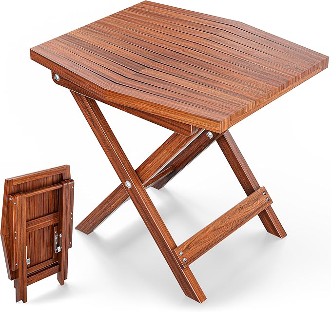 Melino Wooden Folding Outdoor Side Table 18x16x16 in, FSC Certified Acacia Wood Weatherproof Small Table for Patio, Porch,...