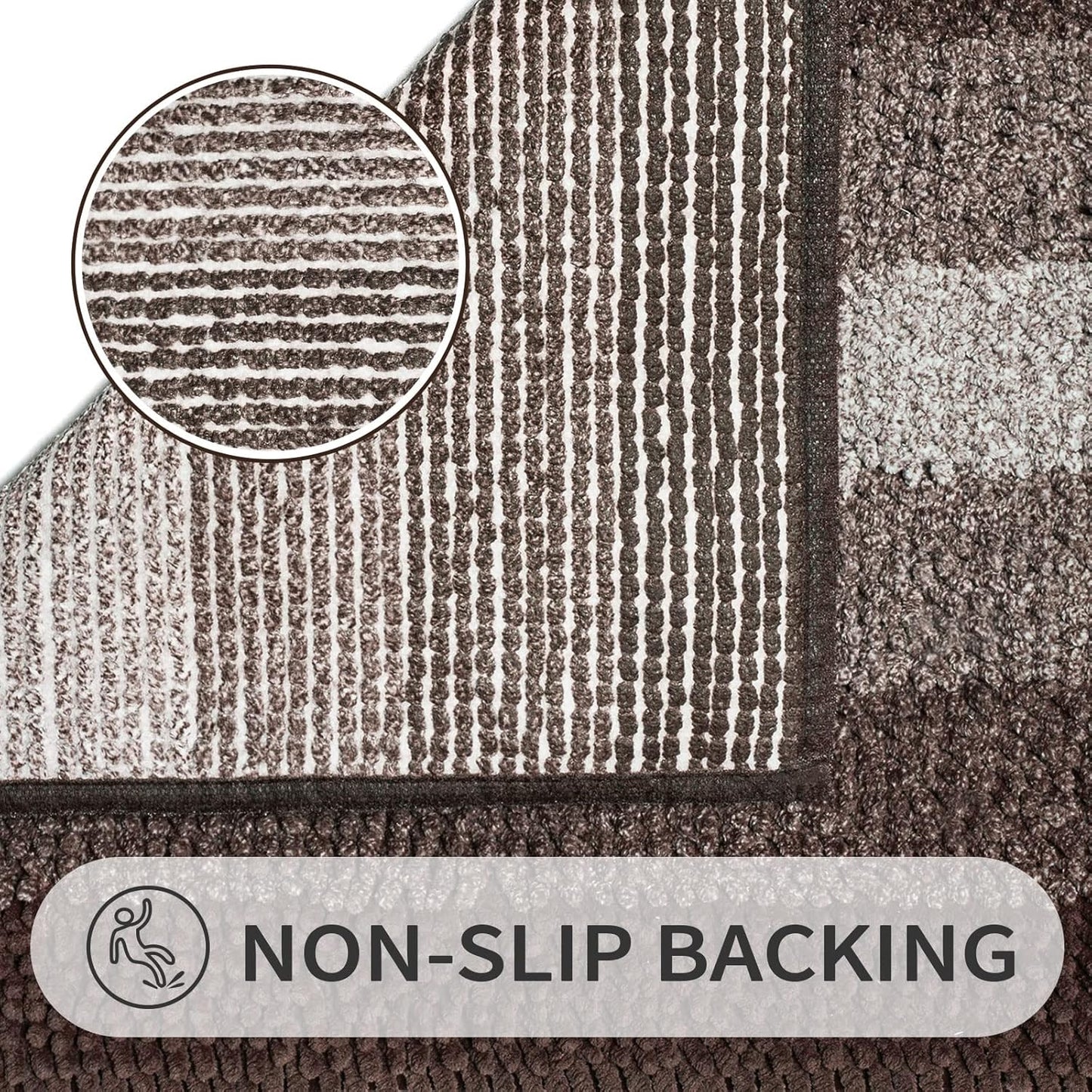 Gibelle Brown Bathroom Rugs, Luxury Chenille Bath Mat, Small Non Slip Shower Rug and Bath Room Floor Mats, Machine Washable, Quick Dry Bathmat, Soft Cozy Plush Rug for Tub, 16" x 24"
