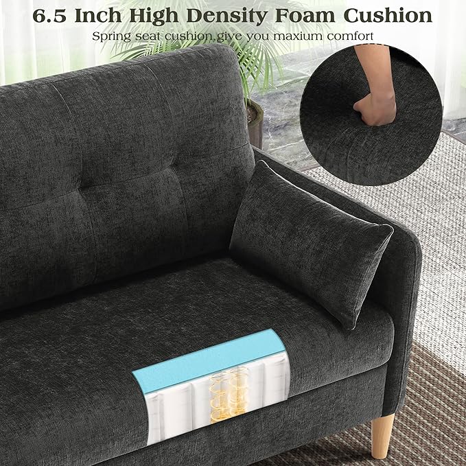 Hanherry Loveseat Sofa, 47” Small Couch for Living Room, Comfy Chenille Fabric Love Seat for Bedroom with Throw Pillow,Removable Cushion Cover,Couches for Small Space,Apartment,Dorm
