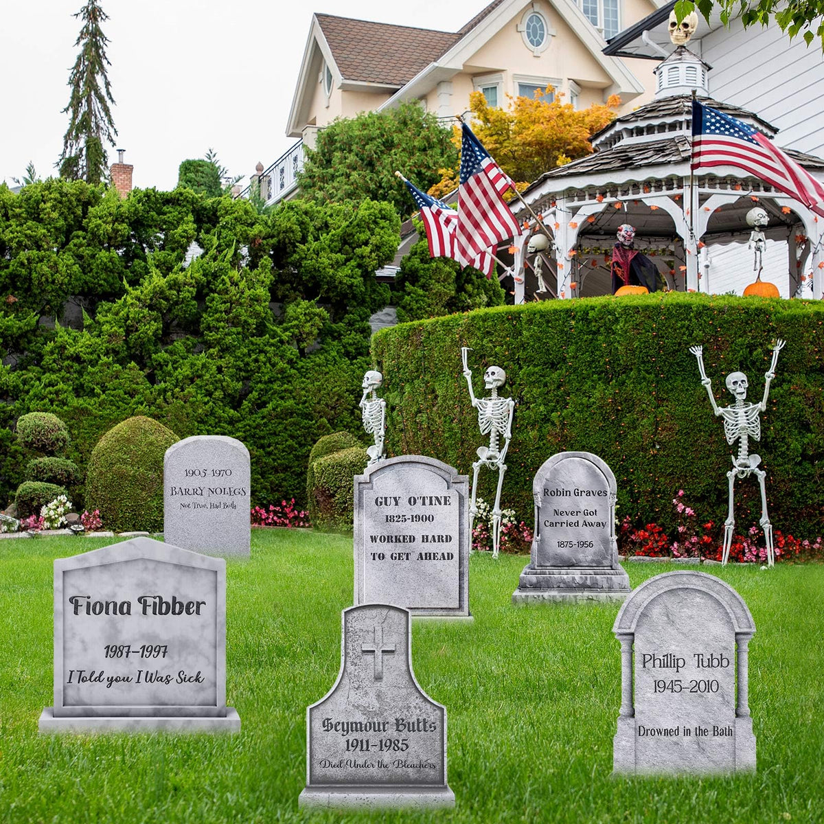 Blosssound 6 Pcs Funny Halloween Tombstone Yard Signs Humor Gravestone Headstone Outdoor Decorations with Stakes Waterproof Graveyard Lawn Yard Signs for Halloween Garden Decor