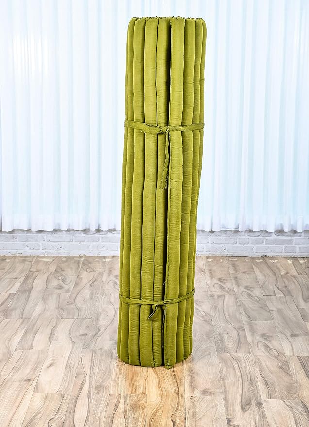 Leewadee - Foldable Floor Mattress - Japanese Roll Up Futon -Trifold Tatami Mat- Guest Floor Bed - Camping Mattress - Thai Massage Mat, Kapok Filled, 75 x 57 inches, Green
