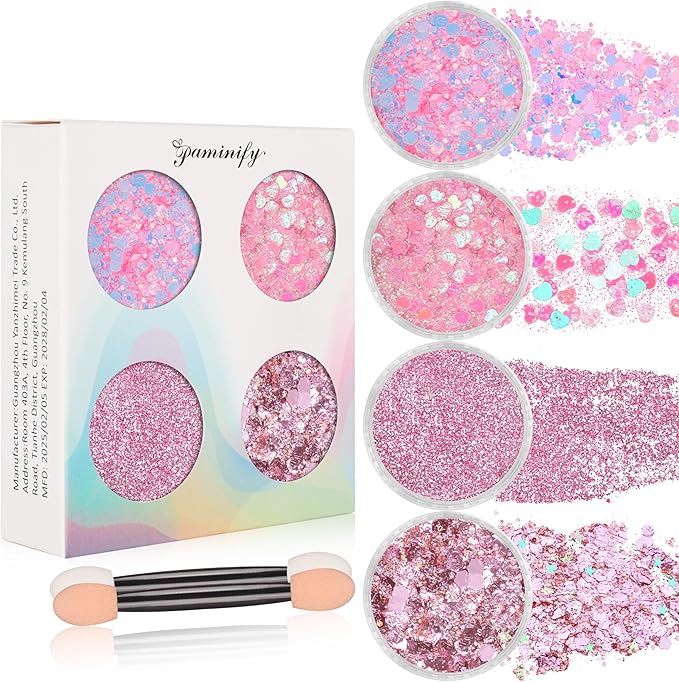 Paminify Pink Face Hair Glitter Gel,10g/pc Body Glitter Mermaid Costume,Singer Concert Outfit for Women,Sparkling Glitter ...