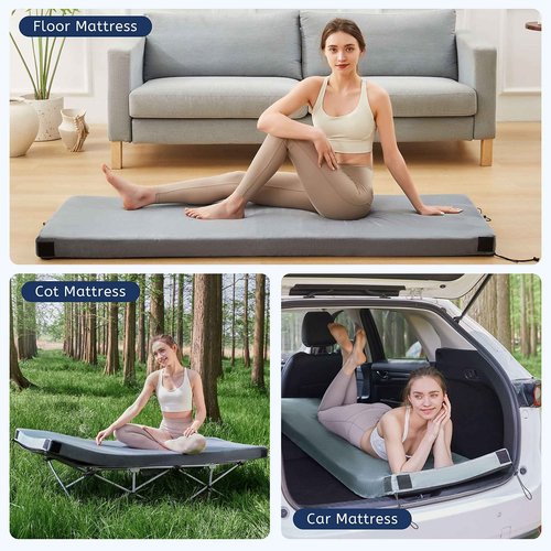 HomeMate Memory Foam Camping Single Mattress Pad Mat-Sleeping Pad Mat Portable Roll Up Travel Mattress CertiPUR-US for Adults-Camping Bed for Guests Floor Sleepover with Waterproof Cover Travel Bag