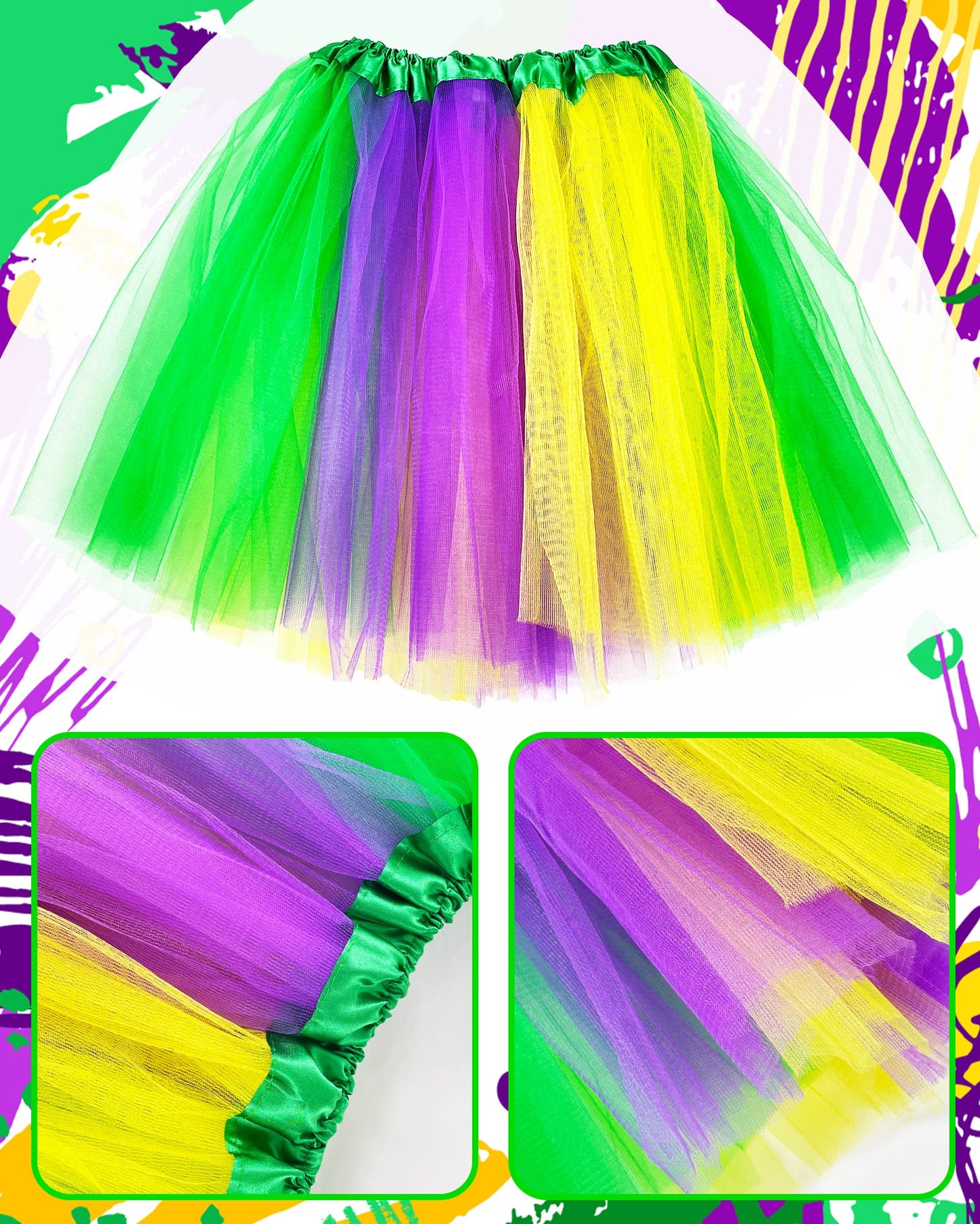 Hikkcos 4 Pack Mardi Gras Costume Woman Tutu Set with Mardi Gras Headband Mask Stocking 80s Costumes Accessories Set Purple