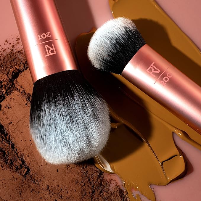 Real Techniques Powder Brush, Ultra Plush Synthetic Bristles, Aluminum Ferrules to Build Coverage, Cruelty Free, Mattified Finish, For Foundation, Setting Powder, Bronzers, Orange, 1 Count (Pack of 2)