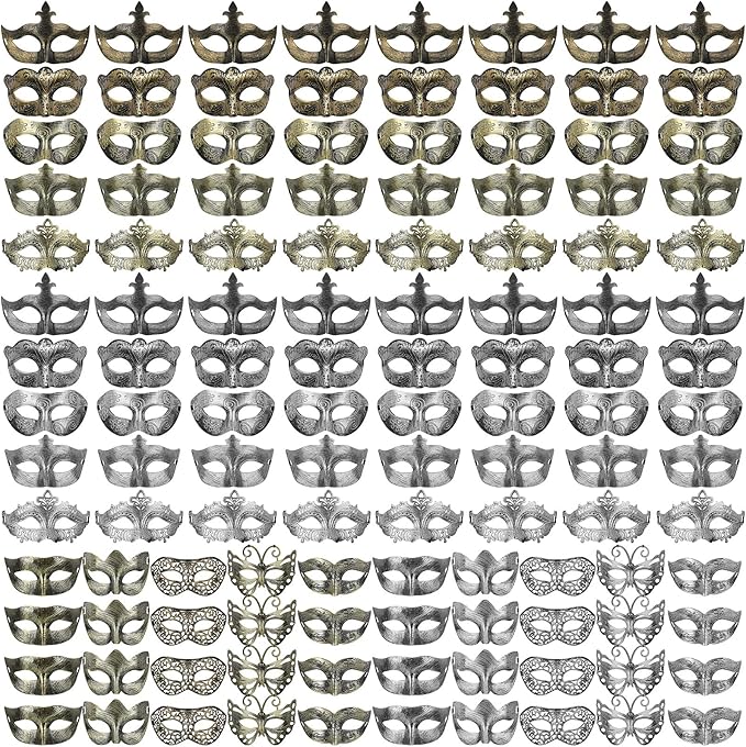 Lenwen 120 Pcs Masquerade Mask Bulk Vintage Antique Masks for Women Men Couple Party Venetian Halloween Costumes Party