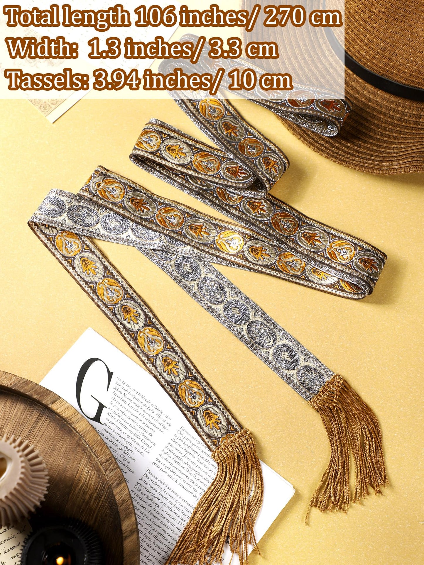 Jiuguva Medieval Women Sash Belt Tassel Waist Belts with Wave Trim Renaissance Dress Tunic Costume Accessory(Classic Style)