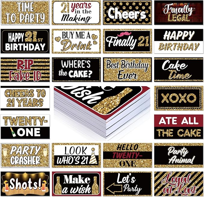 Beeveer 24 Designs 21 Birthday Photo Booth Props Double Sided 11x5.5 Inch Photo Booth Props 21th Bday Parties Decorations ...