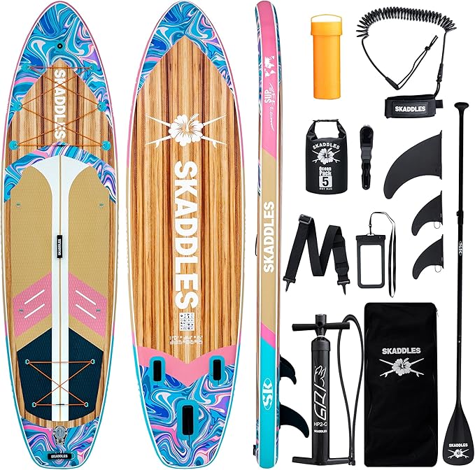 SKADDLES 11' Inflatable Stand Up Paddle Board – Extra Wide SUP for Adults & Kids of All Skill Levels, Stable Paddleboard w...