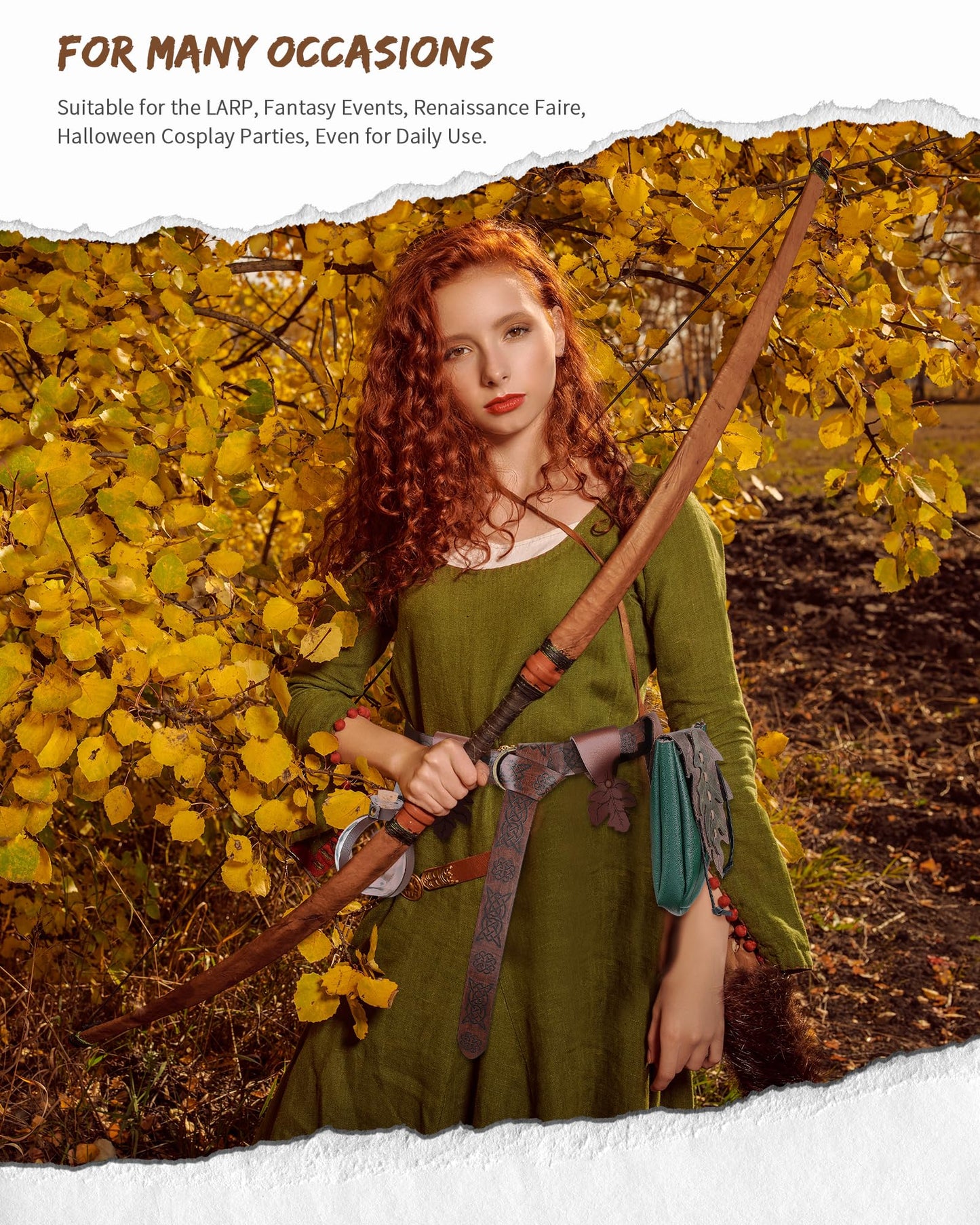 Twistover 6 Pcs Women Renaissance Accessories Leaf Belt Bag Medieval Viking Belt Potion Bottles Leather Skirt Hikes(Green, Brown,Classic)
