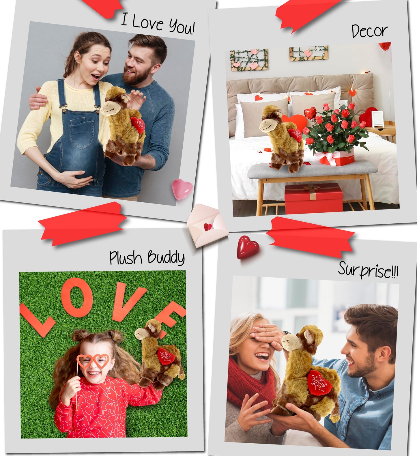 DolliBu I Love You Valentine Plush Camel - Cute Stuffed Animal with Red Heart and Name Personalization Gift for Valentines Day, Birthday, Anniversary, Romantic Date - 10 Inches