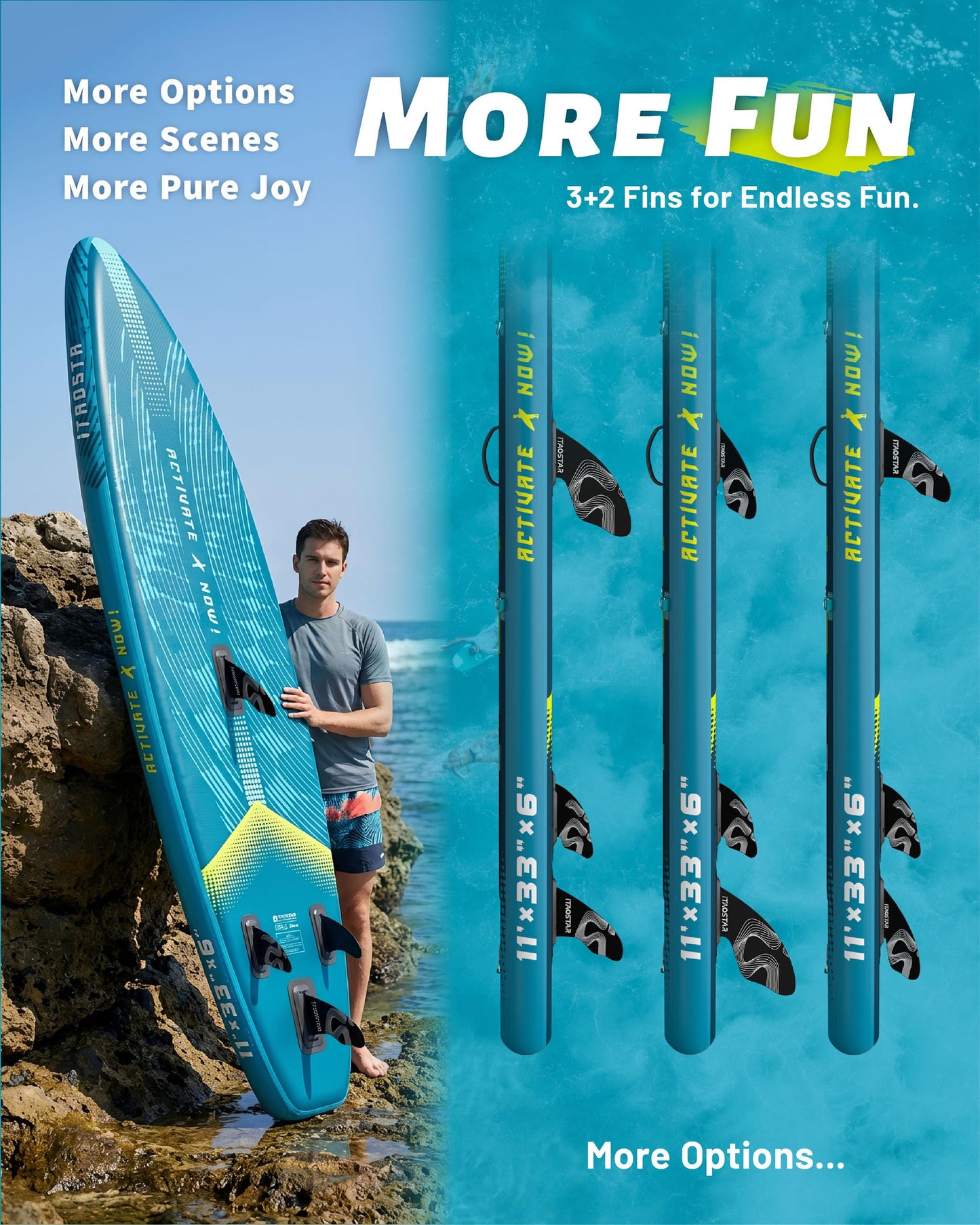 iTAOSTAR Lead 11' × 33" Inflatable Stand Up Paddle Board with Seat, Extra Wide SUP Board with 5 Fins Stable Design for Adults, Youth, All Skill Levels, Lakes, Oceans & Fishing