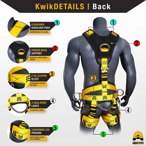 KwikSafety - Charlotte, NC - CANOPY KING [1 PACK] Full Body Climbing Harness | 5 D-Ring Back & Shoulder Support Harness