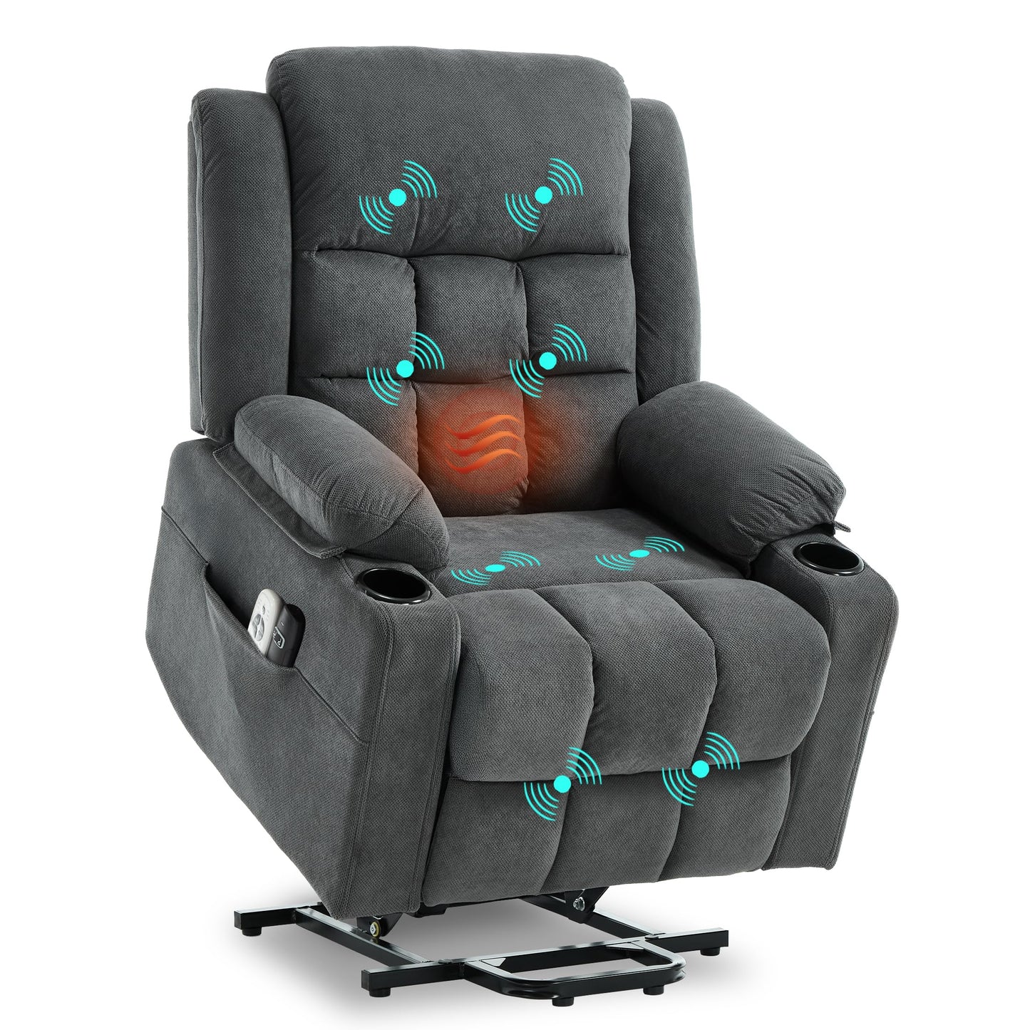 Ketaiyou Electric Power Lift Recliner Chair Sofa with Massage and Heat for Elderly, USB and Type-C Ports, Cup Holders, Infinite Position (Dark Grey, Regular)