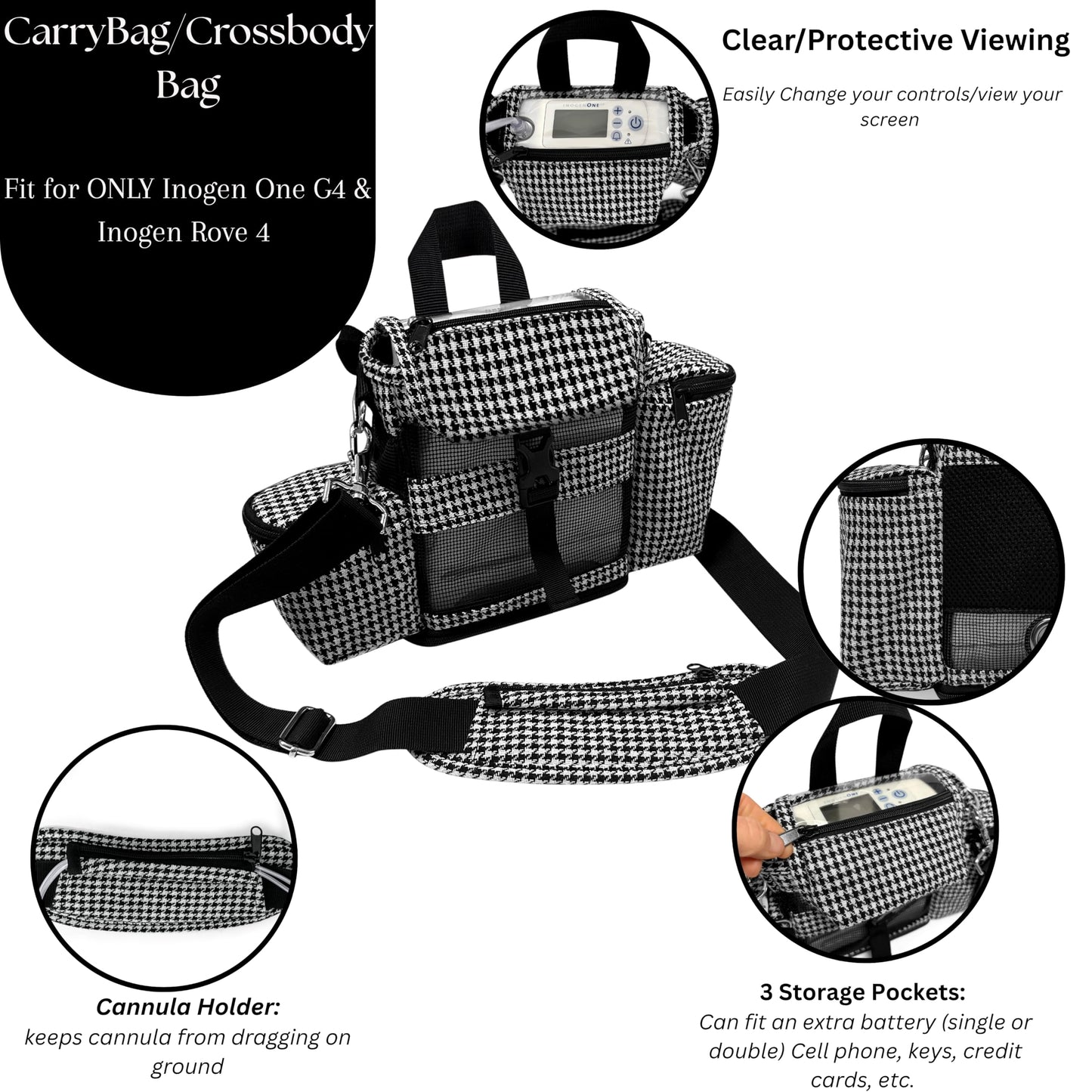 Carry Bag Fit for Inogen One G4/Inogen Rove 4 ONLY, Lightweight Purse/Crossbody Bag with Carry Strap, Room for Extra Battery, Pockets for Phone, Keys, Credit Cards, Zippered Bottom