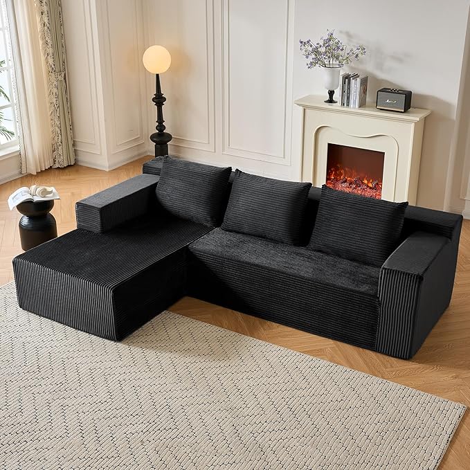 ANONER 103" Modular Sectional Sofa, L-Shaped Cloud Couch with Chaise, Corner Sofa with Deep Seat, Modern Minimalist Boneless Couch, Sectional Couches for Living Room, Apartment (Dark Grey)