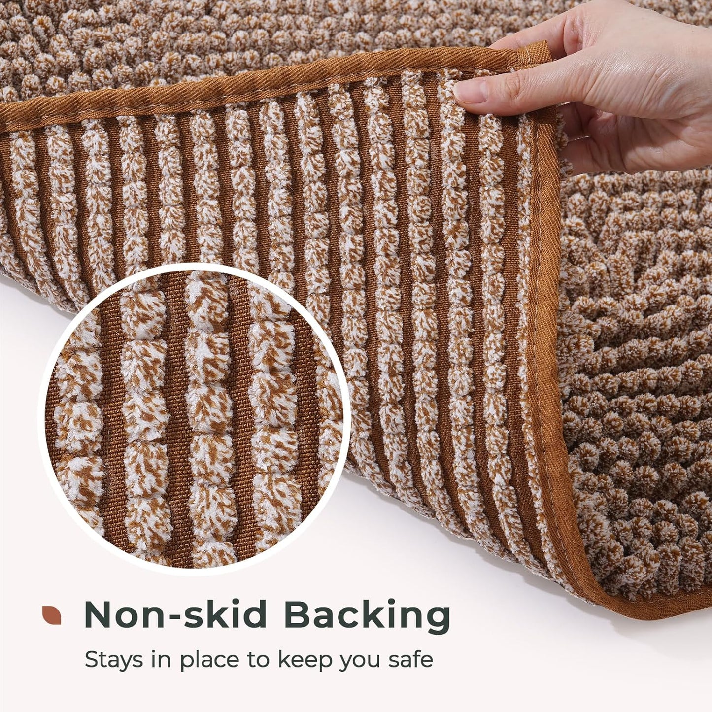FRESHMINT Chenille Bath Rugs Extra Soft and Absorbent Microfiber Shag Rug, Non-Slip Runner Carpet for Tub Bathroom Shower Mat, Machine-Washable Durable Thick Area Rugs (Caramel Heather, 24" x 17")
