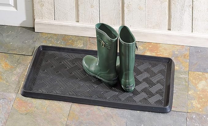 HF by LT Lattice Rubber Boot Tray, 32 x 16 inches, One-Piece Seamless Construction, Durable Vulcanized Rubber, Year Round Use Indoors or Outdoors, Black