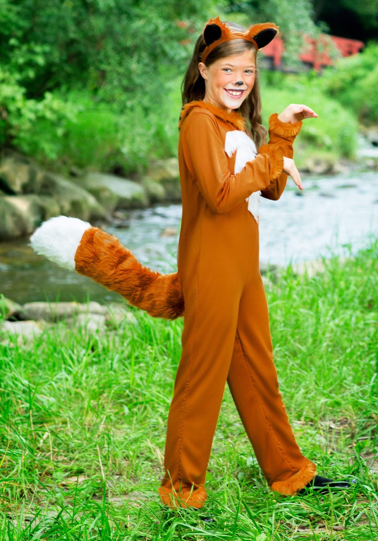 Girls Sly Fox Costume with Headband - Kids Woodland Animal Jumpsuit - Child Animal Halloween Costume Brown