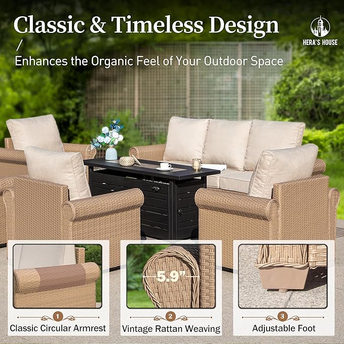 HERA'S HOUSE Patio Furniture Set, 2-Piece Outdoor Wicker Chairs with Widened 5.9" Armrests and 5.5" Thick Waterproof Cushions, All Weather Conversation Set for Lawn Backyard Garden, Beige