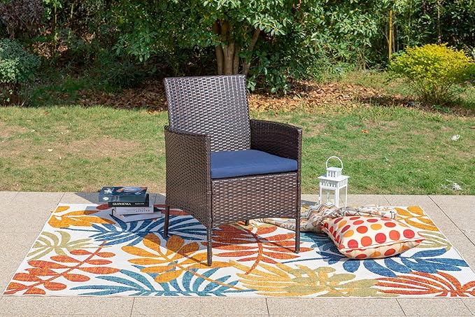 MFSTUDIO Patio Rattan Outdoor Wicker Chairs Set of 2, Woven Brown Wicker Patio Rattan Dining Chairs Set of 2 with Cushions, Oversized Seat 4 Patio Dining Chairs for Outdoor Table, 330lbs