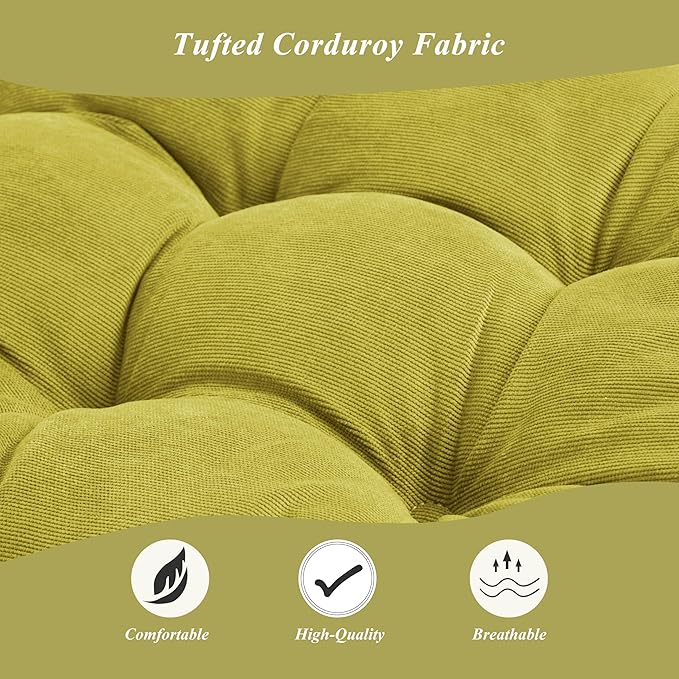 FlyGulls Meditation Floor Pillow 22×22 Inch 1 Pack Large Floor Cushions for Adults Square Tufted Corduroy Floor Pillows for Yoga Living Tatami Room Green