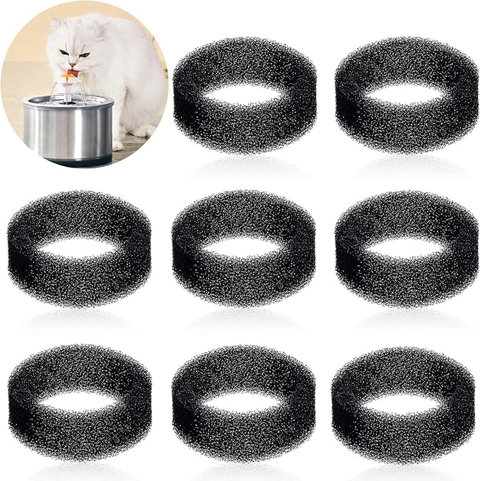 Tuanse 8 Pieces Cat Pet Water Fountain Filters Replacement Round Filter Foam for Pet Cat Drink Water Sponge Filter Replace...