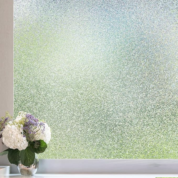 Coavas Window Privacy Film Frosted Glass Static Clings, Decorative Bathroom Door Privacy Film Day and Night, Heat UV Blocking Anti-Glare Frosting Stickers Renter Non-Adhesive, 23.6x118.1 Inch, Silver
