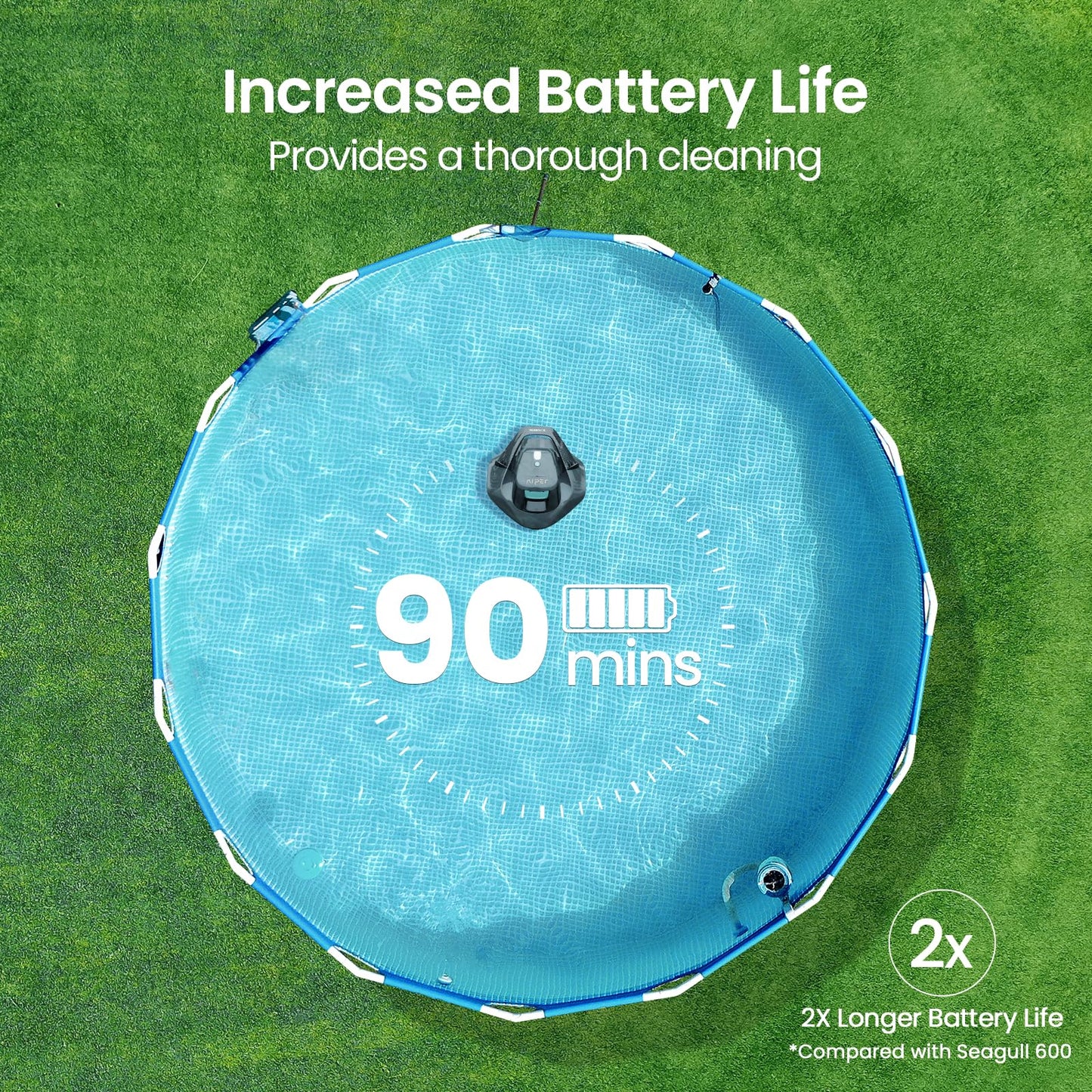 AIPER Seagull SE 2025 Cordless Robotic Pool Cleaner with LED Indicator, Self-Parking Technology, Lasts 90 Mins Runtime, Ideal for Above-Ground Pool up to 40 Feet, Grey & Teal